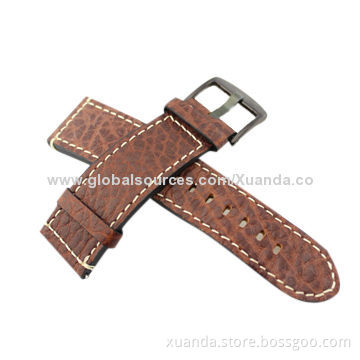 Good-quality cow leather strap watch bands for men, IPB stainless steel buckle, 100pcs MOQ